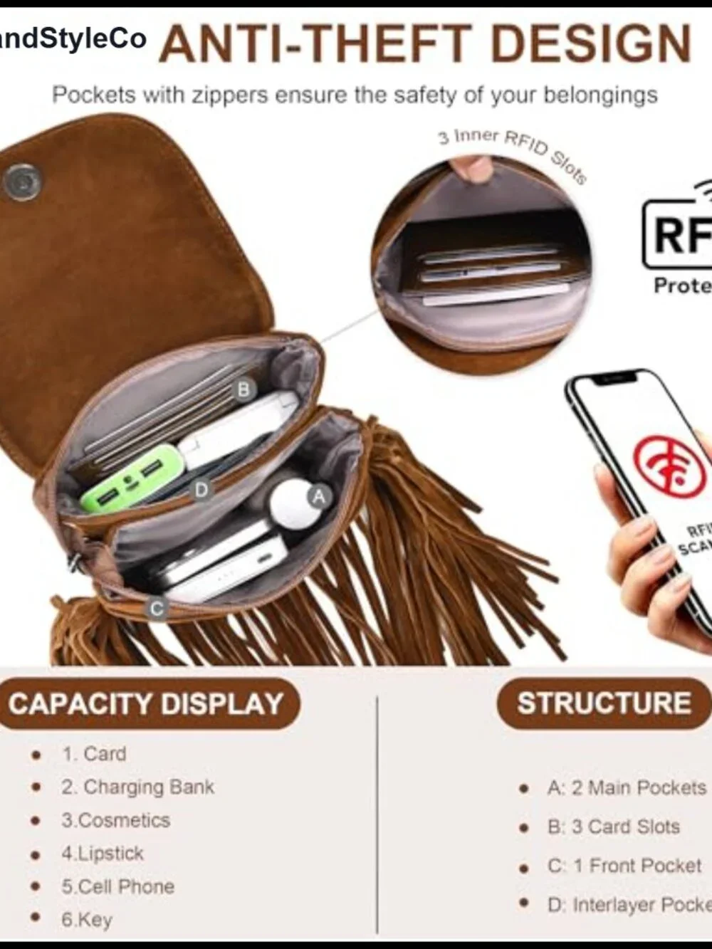 Vegan Suede Crossbody Bag RFID Blocking Phone Purse